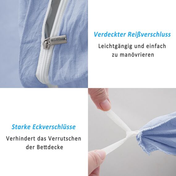 ATsense Bettwäsche 155x220 Baumwolle 2teilig, Stonewashed Bettwäsche-Sets Hellblau Ähnlich wie Leinen, Oeko-TEX, Hypoallergen und Atmungsaktiv, 1 Bettbezug und 1 Kissenbezug 80x80