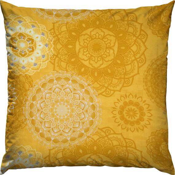 Erwin Müller Kissenbezug, Kissenhülle Flanell - Mandala - mollig warm, temperaturregulierend, mit praktischem Reißverschluss - Curry Größe 80x80 cm
