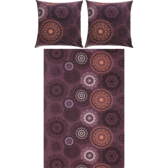 Erwin Müller Bettwäsche, Bettgarnitur Flanell - Mandala - mollig warm, temperaturregulierend, mit praktischem Reißverschluss - aubergine Größe 80x80 cm / 200x220 cm