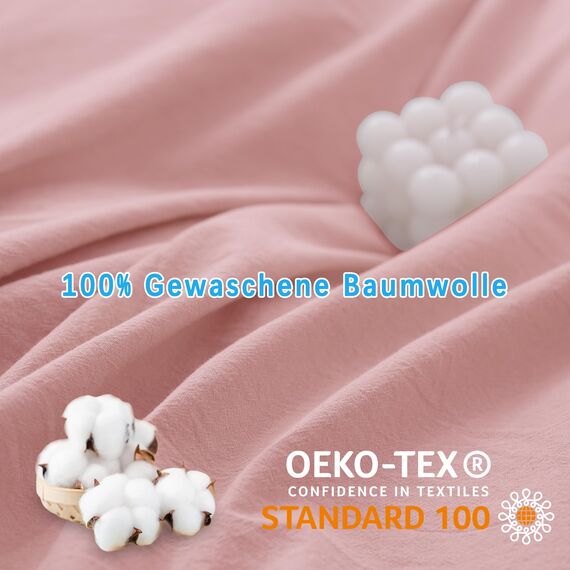ATsense Bettwäsche 135x200 Baumwolle 2teilig, Stonewashed Bettwäsche-Sets Blass Rosa Ähnlich wie Leinen, Oeko-TEX, Hypoallergen und Atmungsaktiv, 1 Bettbezug und 1 Kissenbezug 80x80