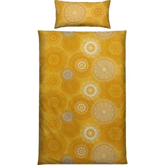 Erwin Müller Bettwäsche, Bettgarnitur Sparpaket 4-TLG. Flanell - Mandala - mollig warm, temperaturregulierend, mit praktischem Reißverschluss - Curry Größe 40x80 cm / 135x200 cm