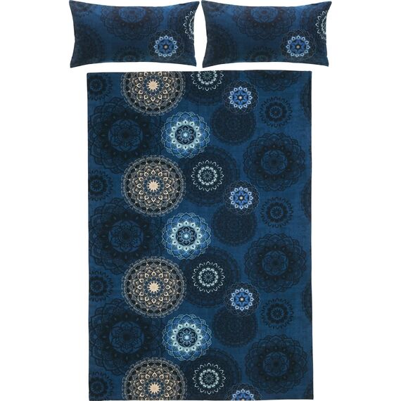 Erwin Müller Bettwäsche, Bettgarnitur Flanell - Mandala - mollig warm, temperaturregulierend, mit praktischem Reißverschluss - dunkelblau Größe 240x220 (40x80)