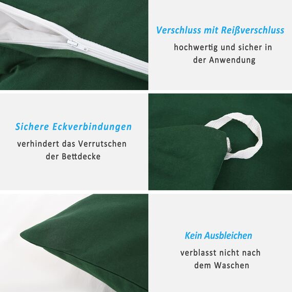 ATsense Bettwäsche 135x200 Baumwolle 4teilig, Stonewashed Bettwäsche-Sets Waldgrün Ähnlich wie Leinen, Oeko-TEX, Hypoallergen und Atmungsaktiv, 2 Bettbezug und 2 Kissenbezug 80x80