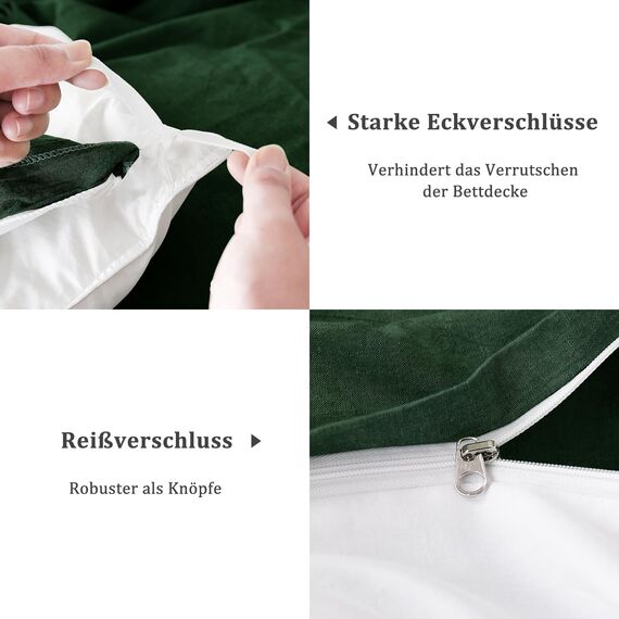 ATsense Bettwäsche 200x200 Baumwolle 3teilig, Stonewashed Bettwäsche-Sets Waldgrün und Weiß Ähnlich wie Leinen, Oeko-TEX, Hypoallergen und Atmungsaktiv, 1 Bettbezug und 2 Kissenbezug 80x80