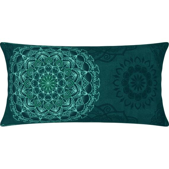 Erwin Müller Kissenbezug, Kissenhülle Flanell - Mandala - mollig warm, temperaturregulierend, mit praktischem Reißverschluss - Petrol Größe 40x80 cm