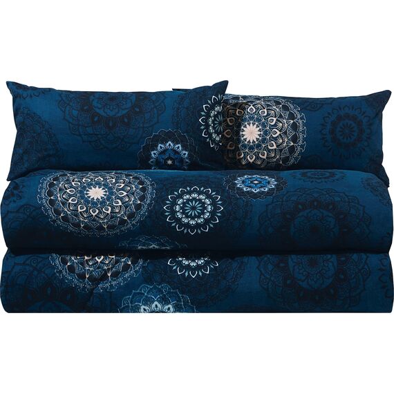 Erwin Müller Bettwäsche, Bettgarnitur Sparpaket 4-TLG. Flanell - Mandala - mollig warm, temperaturregulierend, mit praktischem Reißverschluss - dunkelblau Größe 40x80 cm / 155x240 cm