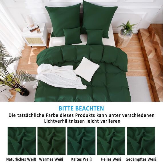 ATsense Bettwäsche 135x200 Baumwolle 2teilig, Stonewashed Bettwäsche-Sets Waldgrün Ähnlich wie Leinen, Oeko-TEX, Hypoallergen und Atmungsaktiv, 1 Bettbezug und 1 Kissenbezug 80x80