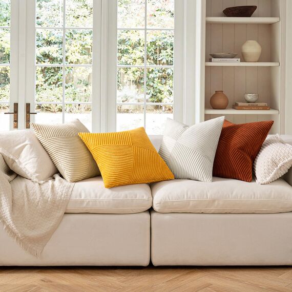 MIULEE Kissenbezug 40x40 Creme Kordsamt 2er Set Kissenbezüge Zierkissenbezug Kissenhülle Sofakissen Dekokissen Streifen Muster Patchwork Design für Wohnzimmer