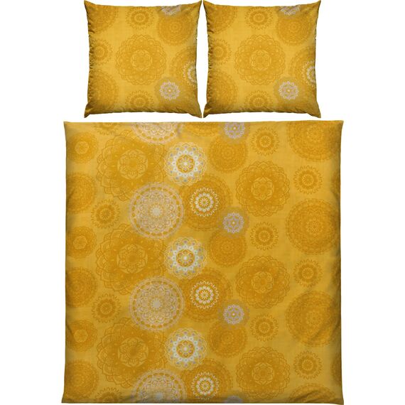 Erwin Müller Bettwäsche, Bettgarnitur Flanell - Mandala - mollig warm, temperaturregulierend, mit praktischem Reißverschluss - Curry Größe 80x80 cm / 240x220 cm