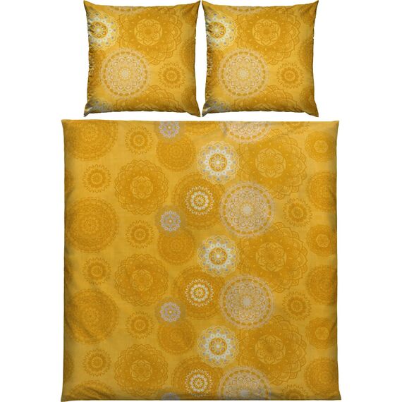 Erwin Müller Bettwäsche, Bettgarnitur Flanell - Mandala - mollig warm, temperaturregulierend, mit praktischem Reißverschluss - Curry Größe 80x80 cm / 240x220 cm