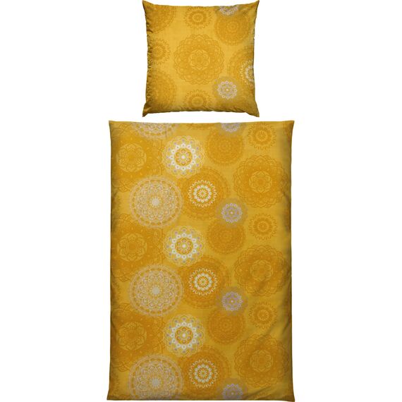 Erwin Müller Bettwäsche, Bettgarnitur Flanell - Mandala - mollig warm, temperaturregulierend, mit praktischem Reißverschluss - Curry Größe 80x80 cm / 135x220 cm