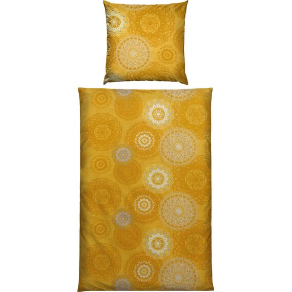 Erwin Müller Bettwäsche, Bettgarnitur Flanell - Mandala - mollig warm, temperaturregulierend, mit praktischem Reißverschluss - Curry Größe 80x80 cm / 135x220 cm