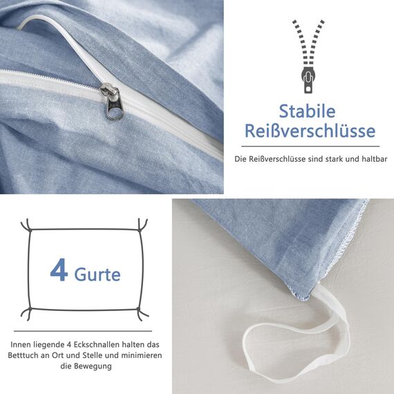 ATsense Bettwäsche 155x220 Baumwolle 2teilig, Stonewashed Bettwäsche-Sets Himmelblau Ähnlich wie Leinen, Oeko-TEX, Hypoallergen und Atmungsaktiv, 1 Bettbezug und 1 Kissenbezug 80x80