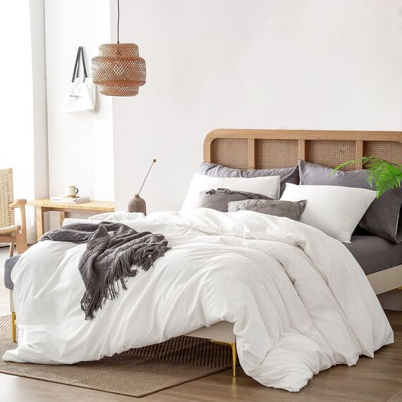 ATsense Bettwäsche 135x200 Baumwolle 2teilig, Stonewashed Bettwäsche-Sets Natur Weiß Ähnlich wie Leinen, Oeko-TEX, Hypoallergen und Atmungsaktiv, 1 Bettbezug und 1 Kissenbezug 80x80