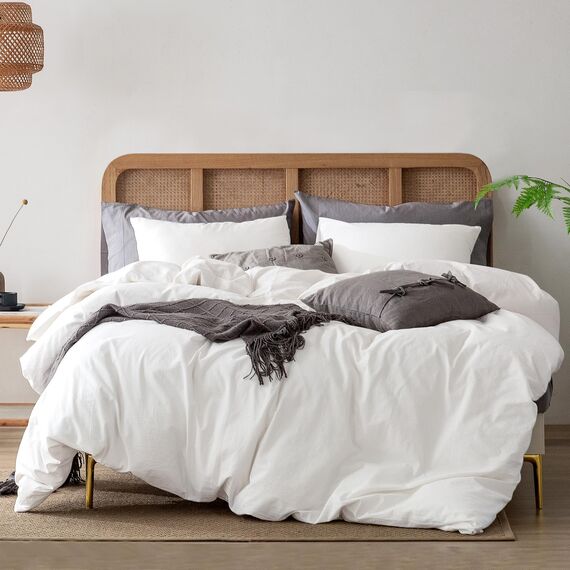 ATsense Bettwäsche 135x200 Baumwolle 2teilig, Stonewashed Bettwäsche-Sets Natur Weiß Ähnlich wie Leinen, Oeko-TEX, Hypoallergen und Atmungsaktiv, 1 Bettbezug und 1 Kissenbezug 80x80