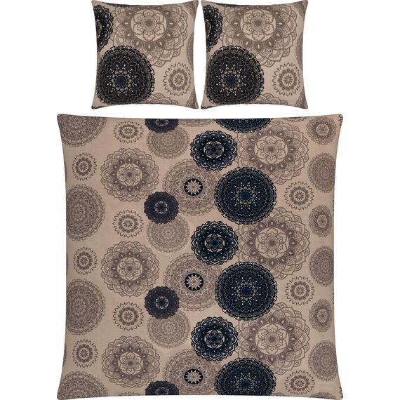 Erwin Müller Bettwäsche, Bettgarnitur Flanell - Mandala - mollig warm, temperaturregulierend, mit praktischem Reißverschluss - beige Größe 80x80 cm / 240x220 cm