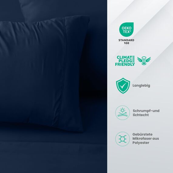 Utopia Bedding 4 Teilige Bettlaken Set 150x200 cm, Marineblau - Polyester Microfaser, Oeko-Tex Zertifiziert, 1 Spannbettlaken 150x200 cm, 1 Bettlaken 266x259 cm und 2 Kissenbezüge 50x75 cm