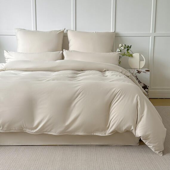 Amolavet Winter Bettwäsche Beige 200x200 3teilig Set aus Gebürstetem Mikrofaser Winterbettwäsche 200x200 Mit Reißverschluss für Doppelbett Bettbezug 200x200cm + 2 Kissenbezüg 80x80cm