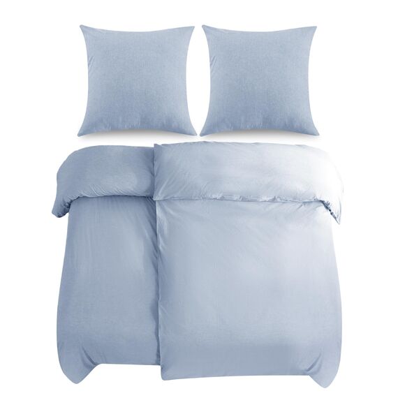 ATsense Bettwäsche 135x200 Baumwolle 4teilig, Stonewashed Bettwäsche-Sets Himmelblau Ähnlich wie Leinen, Oeko-TEX, Hypoallergen und Atmungsaktiv, 2 Bettbezug und 2 Kissenbezug 80x80