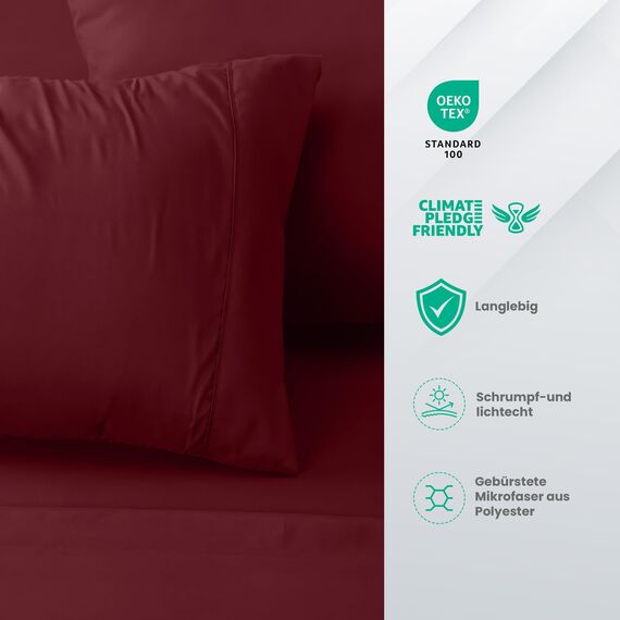 Utopia Bedding 4 Teilige Bettlaken Set 150x200 cm, Burgunderrot - Polyester Microfaser, Oeko-Tex Zertifiziert, 1 Spannbettlaken 150x200 cm, 1 Bettlaken 266x259 cm und 2 Kissenbezüge 50x75 cm