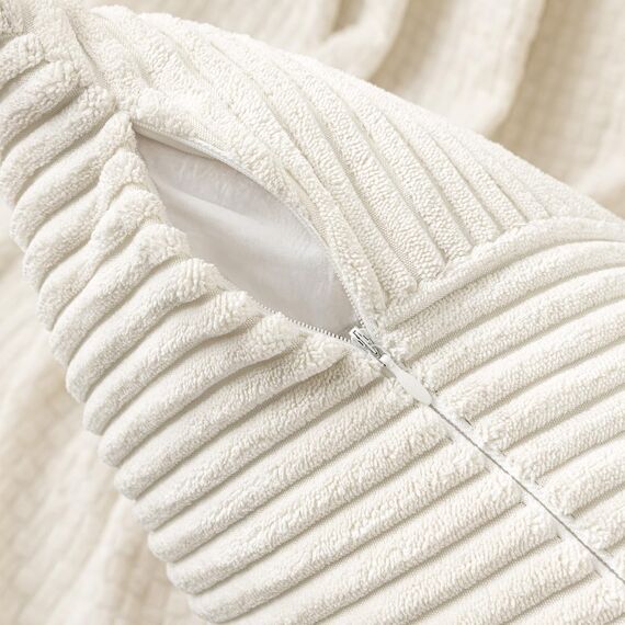 MIULEE Kissenbezug 60x60 Creme Kordsamt 2er Set Kissenbezüge Zierkissenbezug Kissenhülle Sofakissen Dekokissen Streifen Muster Patchwork Design für Wohnzimmer