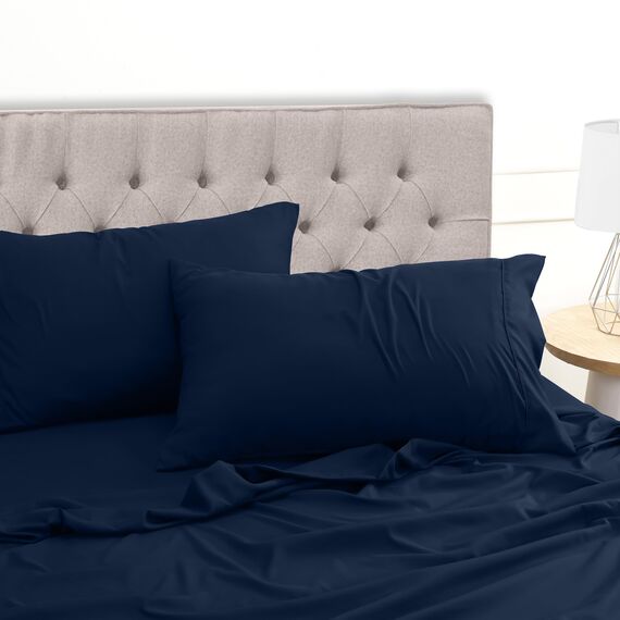 Utopia Bedding 4 Teilige Bettlaken Set 150x200 cm, Marineblau - Polyester Microfaser, Oeko-Tex Zertifiziert, 1 Spannbettlaken 150x200 cm, 1 Bettlaken 266x259 cm und 2 Kissenbezüge 50x75 cm