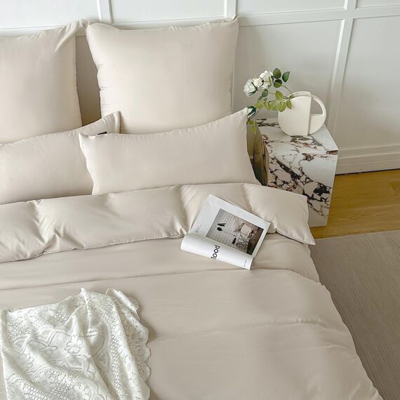 Amolavet Winter Bettwäsche Beige 200x200 3teilig Set aus Gebürstetem Mikrofaser Winterbettwäsche 200x200 Mit Reißverschluss für Doppelbett Bettbezug 200x200cm + 2 Kissenbezüg 80x80cm