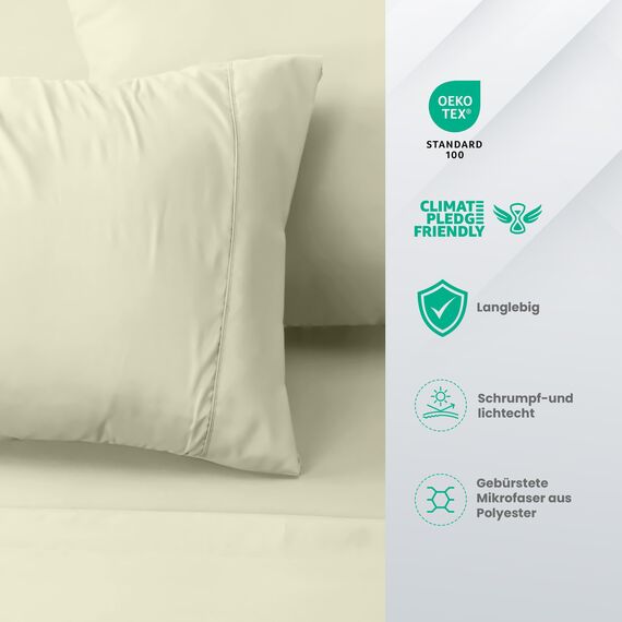 Utopia Bedding 4 Teilige Bettlaken Set 135x190 cm, Elfenbein - Polyester Microfaser, Oeko-Tex Zertifiziert, 1 Spannbettlaken 135x190 cm, 1 Bettlaken 225x255 cm und 2 Kissenbezüge 50x75 cm