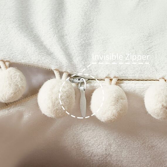 Topfinel Kissenbezug 60x60 Samt Creme 2er Set Boho Deko mit Pompoms Weihnachten Kissenbezüge Dekorative Kissenhülle Kopfkissen Kissen Dekokissen Sofakissen für Sofa Wohnzimmer