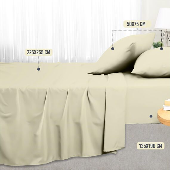 Utopia Bedding 4 Teilige Bettlaken Set 135x190 cm, Elfenbein - Polyester Microfaser, Oeko-Tex Zertifiziert, 1 Spannbettlaken 135x190 cm, 1 Bettlaken 225x255 cm und 2 Kissenbezüge 50x75 cm