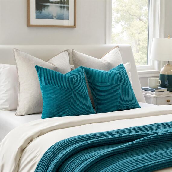 MIULEE Kissenbezug 60x60 Blauer See Kordsamt 2er Set Kissenbezüge Zierkissenbezug Kissenhülle Sofakissen Dekokissen Streifen Muster Patchwork Design für Wohnzimmer