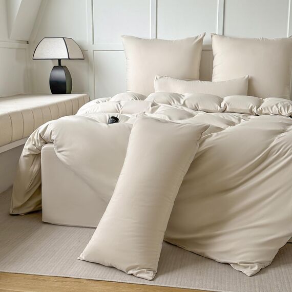 Amolavet Winter Bettwäsche Beige 200x200 3teilig Set aus Gebürstetem Mikrofaser Winterbettwäsche 200x200 Mit Reißverschluss für Doppelbett Bettbezug 200x200cm + 2 Kissenbezüg 80x80cm