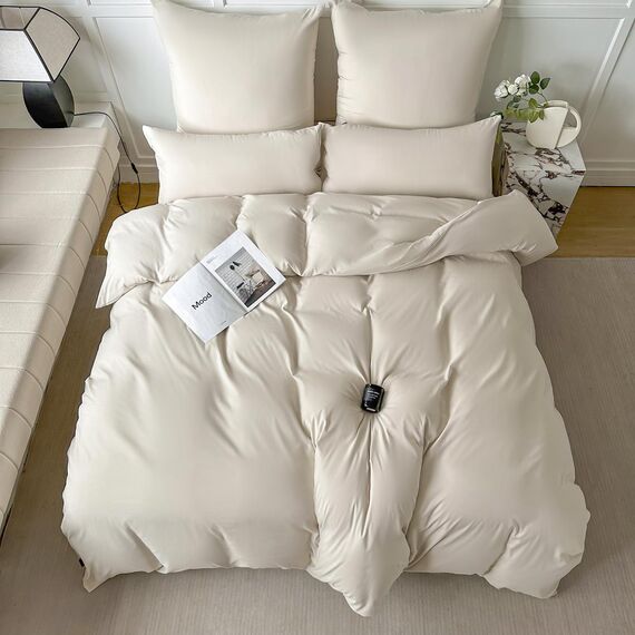 Amolavet Winter Bettwäsche Beige 200x200 3teilig Set aus Gebürstetem Mikrofaser Winterbettwäsche 200x200 Mit Reißverschluss für Doppelbett Bettbezug 200x200cm + 2 Kissenbezüg 80x80cm