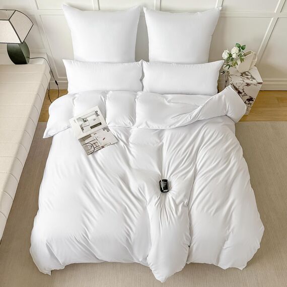 Amolavet Winter Bettwäsche 135x200 2teilig Set Weiß aus Gebürstetem Mikrofaser Winterbettwäsche 135x200 Bettbezug 135 X 200 + Kissenbezüg 80x80 Mit Reißverschluss für Einzelbett