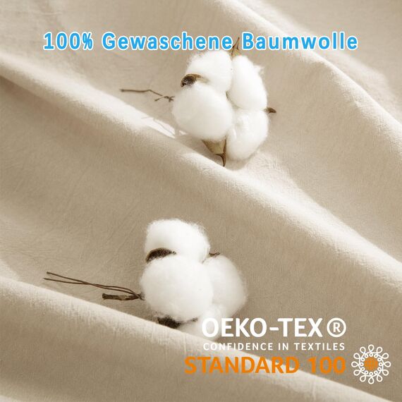 ATsense Bettwäsche 135x200 Baumwolle 4teilig, Stonewashed Bettwäsche-Sets Hell Taupe Ähnlich wie Leinen, Oeko-TEX, Hypoallergen und Atmungsaktiv, 2 Bettbezug und 2 Kissenbezug 80x80