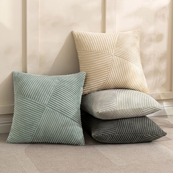 MIULEE Kissenbezug 50x50 Grau Kordsamt 2er Set Kissenbezüge Zierkissenbezug Kissenhülle Sofakissen Dekokissen Streifen Muster Patchwork Design für Wohnzimmer