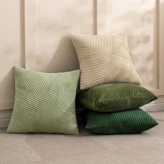 MIULEE Kissenbezug 45x45 Dunkelgrün Kordsamt 2er Set Kissenbezüge Zierkissenbezug Kissenhülle Sofakissen Dekokissen Streifen Muster Patchwork Design für Wohnzimmer