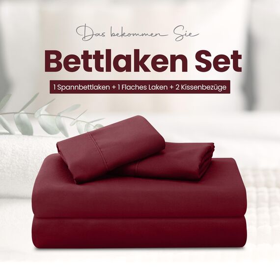 Utopia Bedding 4 Teilige Bettlaken Set 150x200 cm, Burgunderrot - Polyester Microfaser, Oeko-Tex Zertifiziert, 1 Spannbettlaken 150x200 cm, 1 Bettlaken 266x259 cm und 2 Kissenbezüge 50x75 cm
