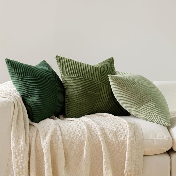 MIULEE Kissenbezug 45x45 Dunkelgrün Kordsamt 2er Set Kissenbezüge Zierkissenbezug Kissenhülle Sofakissen Dekokissen Streifen Muster Patchwork Design für Wohnzimmer