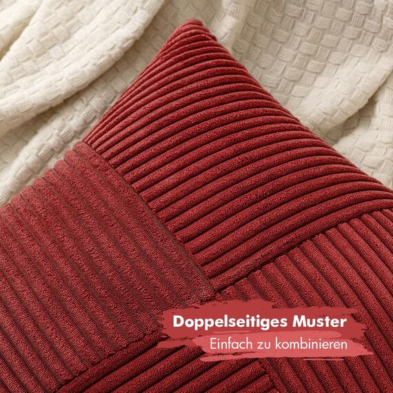 MIULEE Weihnachten Kissenbezug 45x45 Weinrot Kordsamt 2er Set Kissenbezüge Zierkissenbezug Kissenhülle Sofakissen Dekokissen Streifen Muster Patchwork Design für Wohnzimmer