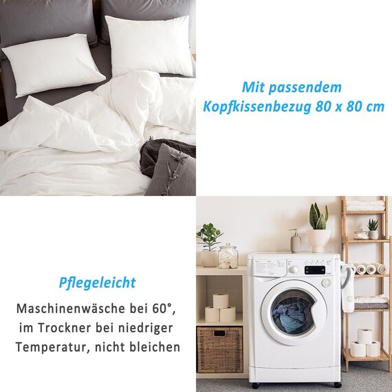 ATsense Bettwäsche 155x220 Baumwolle 2teilig, Stonewashed Bettwäsche-Sets Natur Weiß Ähnlich wie Leinen, Oeko-TEX, Hypoallergen und Atmungsaktiv, 1 Bettbezug und 1 Kissenbezug 80x80