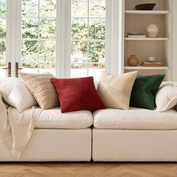 MIULEE Weihnachten Kissenbezug 50x50 Weinrot Kordsamt 2er Set Kissenbezüge Zierkissenbezug Kissenhülle Sofakissen Dekokissen Streifen Muster Patchwork Design für Wohnzimmer