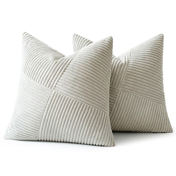 MIULEE Kissenbezug 50x50 Grau Kordsamt 2er Set Kissenbezüge Zierkissenbezug Kissenhülle Sofakissen Dekokissen Streifen Muster Patchwork Design für Wohnzimmer