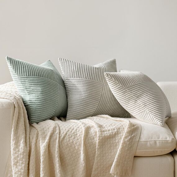 MIULEE Kissenbezug 40x40 Graugrün Kordsamt 2er Set Kissenbezüge Zierkissenbezug Kissenhülle Sofakissen Dekokissen Streifen Muster Patchwork Design für Wohnzimmer