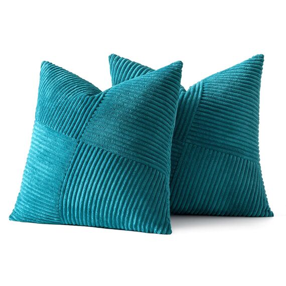 MIULEE Kissenbezug 45x45 Blauer See Kordsamt 2er Set Kissenbezüge Zierkissenbezug Kissenhülle Sofakissen Dekokissen Streifen Muster Patchwork Design für Wohnzimmer