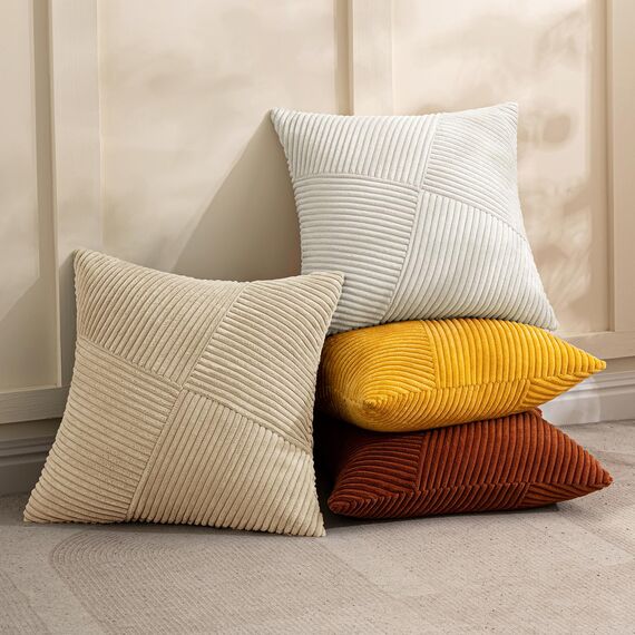 MIULEE Kissenbezug 45x45 Senfgelb Kordsamt 2er Set Kissenbezüge Zierkissenbezug Kissenhülle Sofakissen Dekokissen Streifen Muster Patchwork Design für Wohnzimmer
