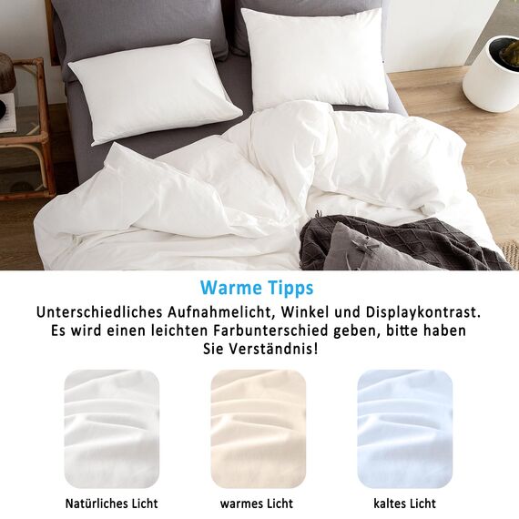 ATsense Bettwäsche 155x220 Baumwolle 2teilig, Stonewashed Bettwäsche-Sets Natur Weiß Ähnlich wie Leinen, Oeko-TEX, Hypoallergen und Atmungsaktiv, 1 Bettbezug und 1 Kissenbezug 80x80