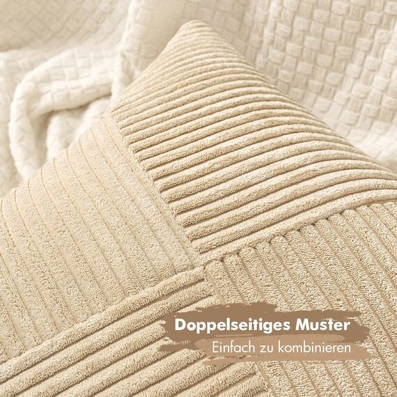 MIULEE Kissenbezug 40x40 Beige Kordsamt 2er Set Kissenbezüge Zierkissenbezug Kissenhülle Sofakissen Dekokissen Streifen Muster Patchwork Design für Wohnzimmer