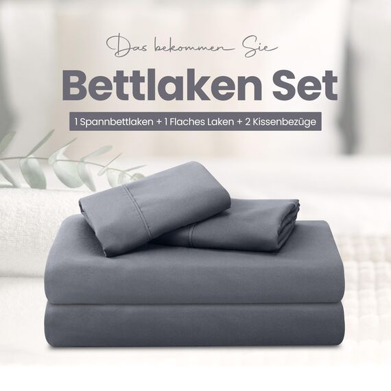 Utopia Bedding 4 Teilige Bettlaken Set 180x200 cm, Grau - Polyester Microfaser, Oeko-Tex Zertifiziert, 1 Spannbettlaken 180x200 cm, 1 Bettlaken 270x290 cm und 2 Kissenbezüge 50x75 cm