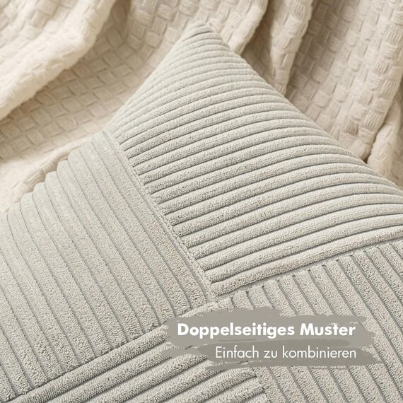 MIULEE Kissenbezug 50x50 Grau Kordsamt 2er Set Kissenbezüge Zierkissenbezug Kissenhülle Sofakissen Dekokissen Streifen Muster Patchwork Design für Wohnzimmer
